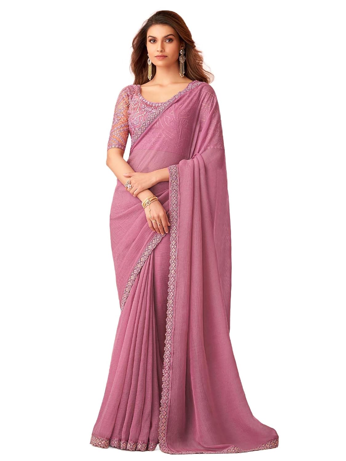Mauve Georgette Floral Saree