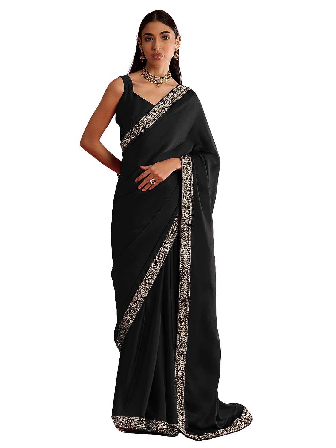 Maroon Silk Geometric Saree - Black