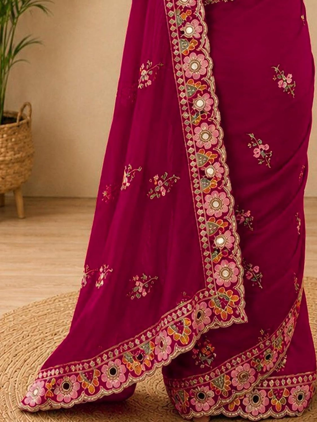 Pink Silk Floral Saree