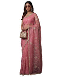Light Blue Georgette Striped Saree - Pink
