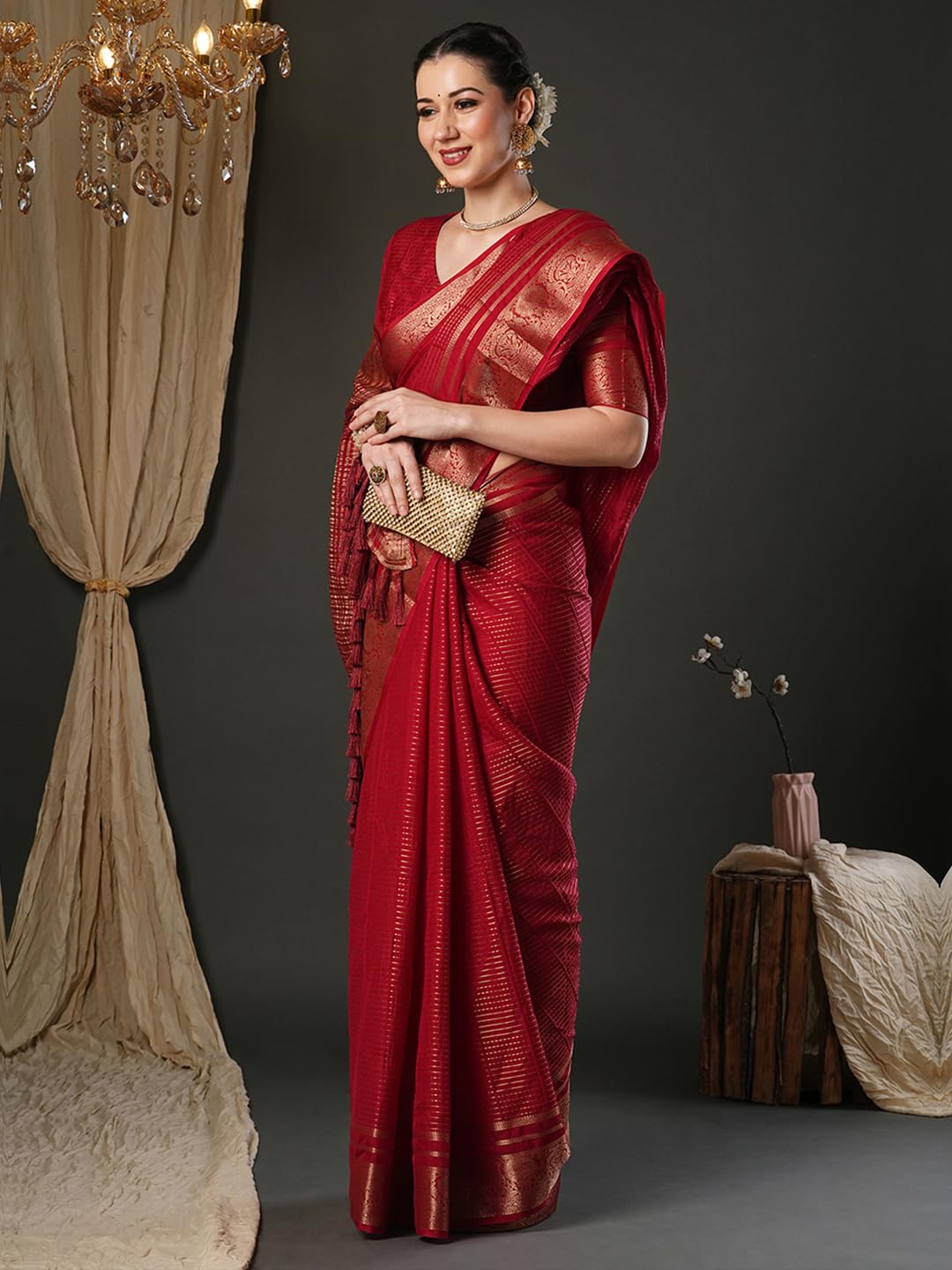 Maroon Rayon Paisley Saree