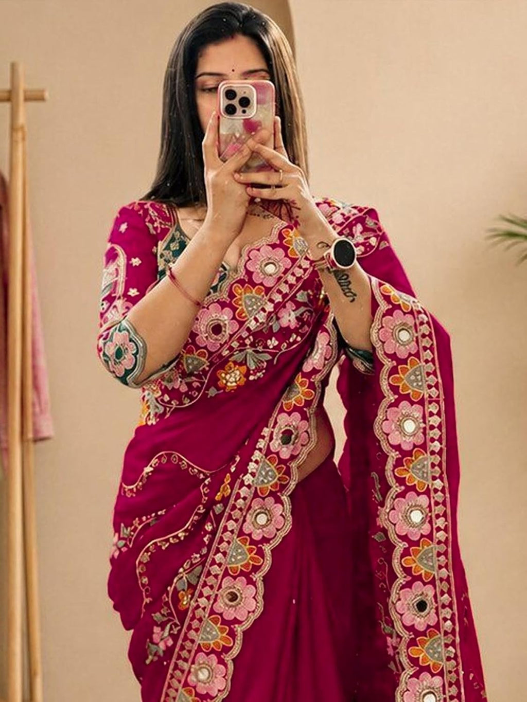 Pink Silk Floral Saree