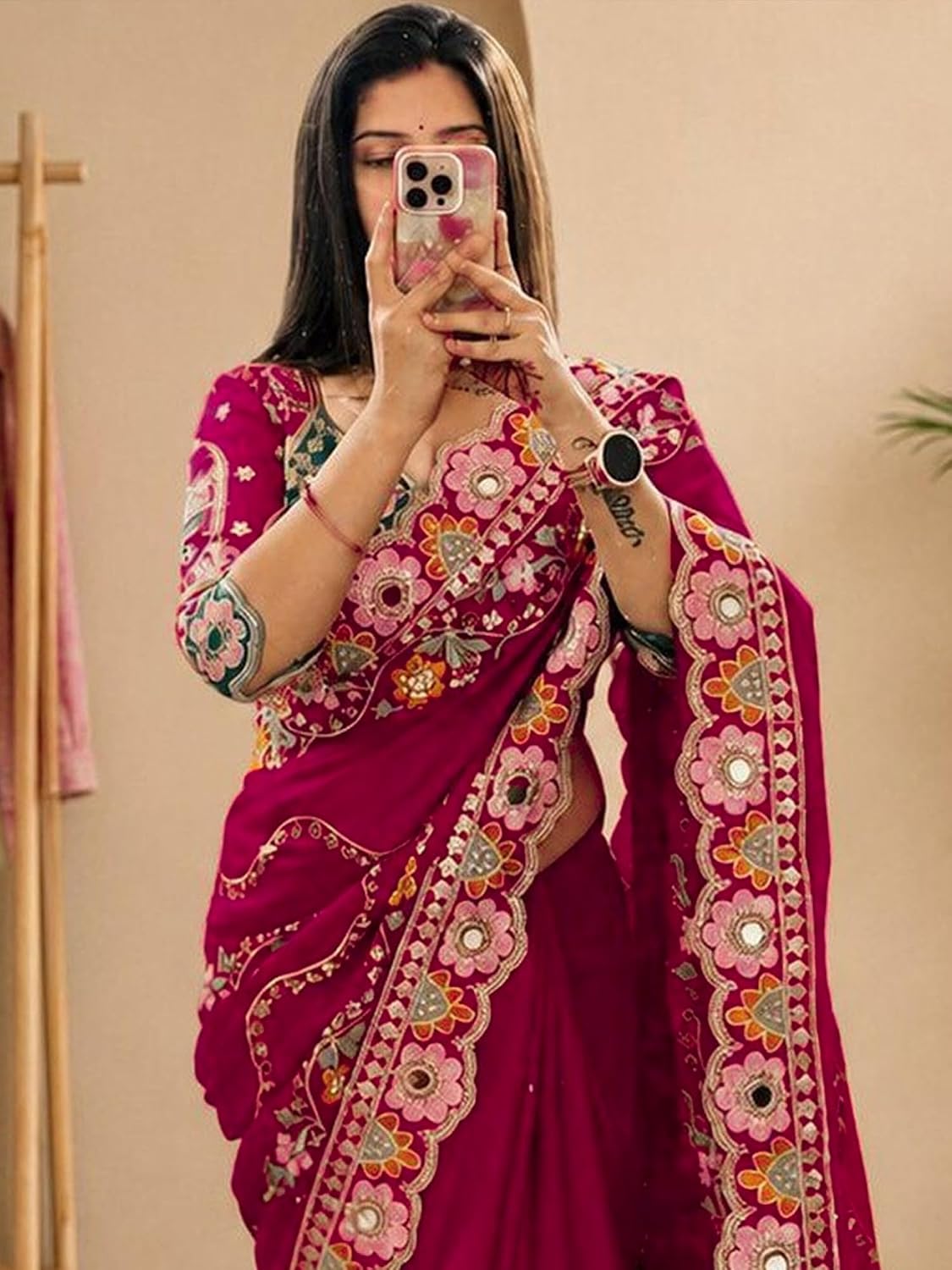 Pink Silk Floral Saree