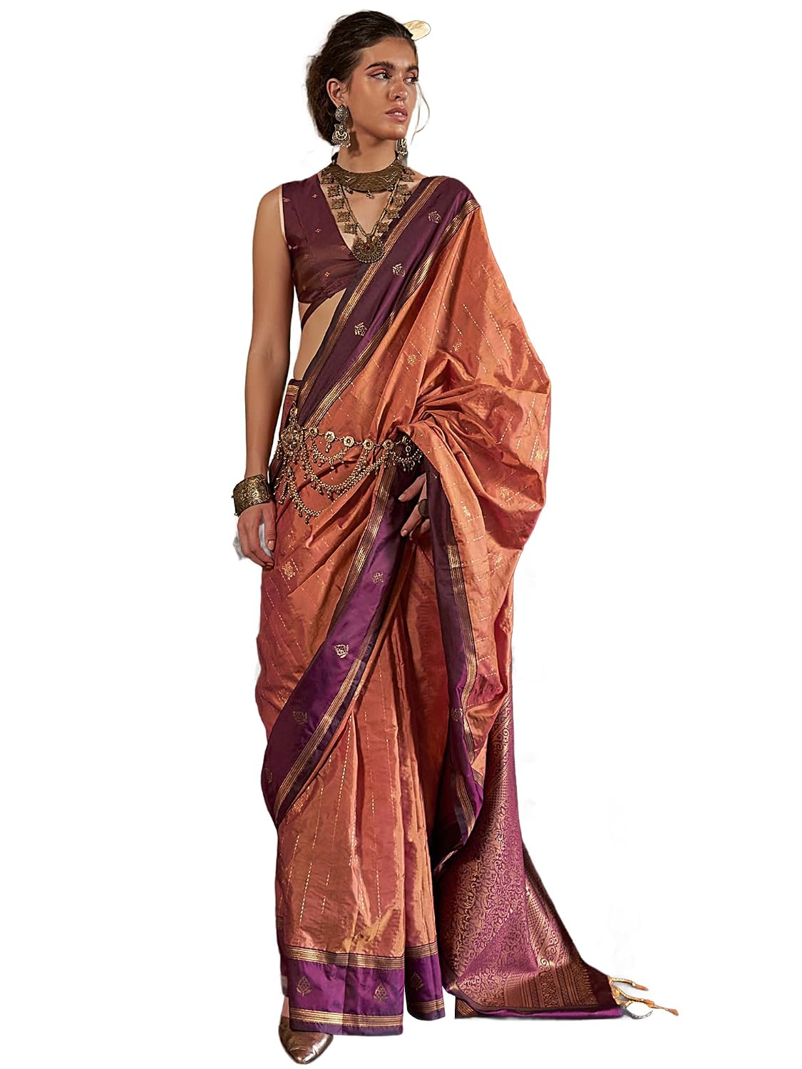 Orange Silk Paisley Saree