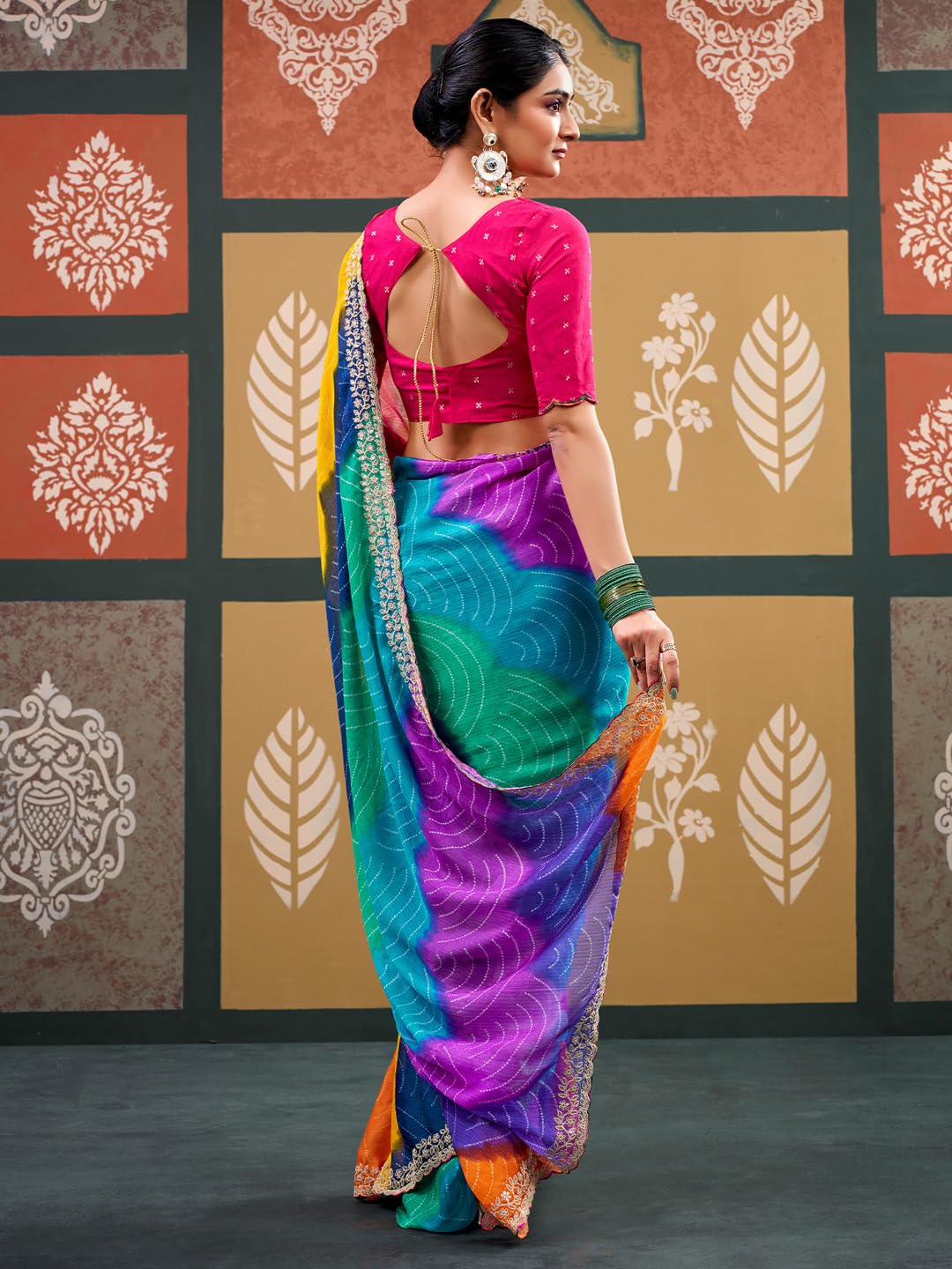 Multicolour Silk Checkered Saree
