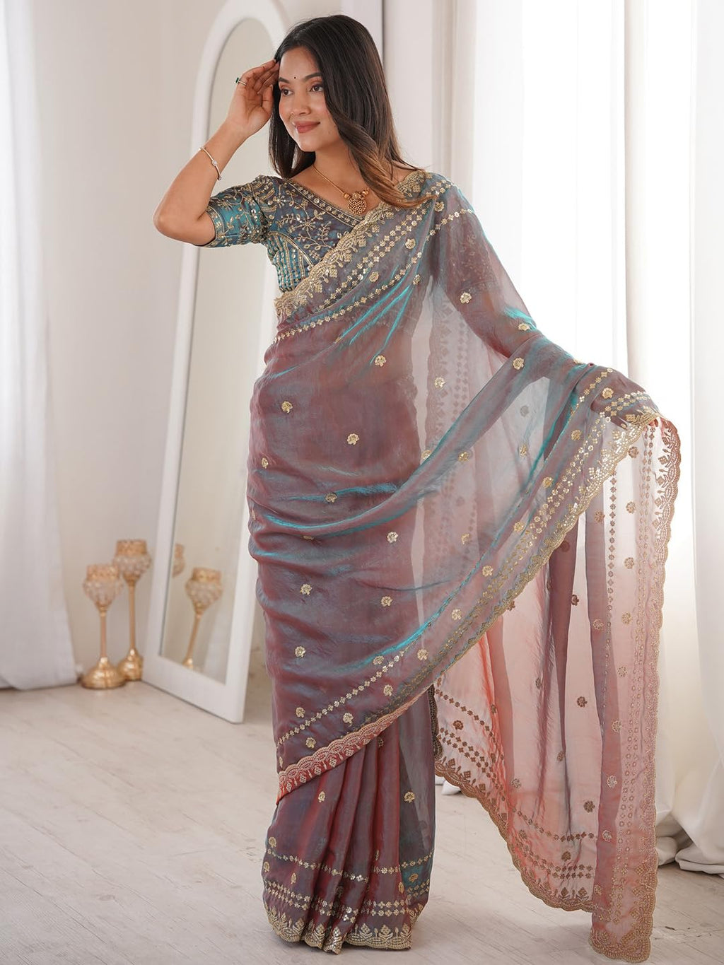 Mauve Silk Striped Saree