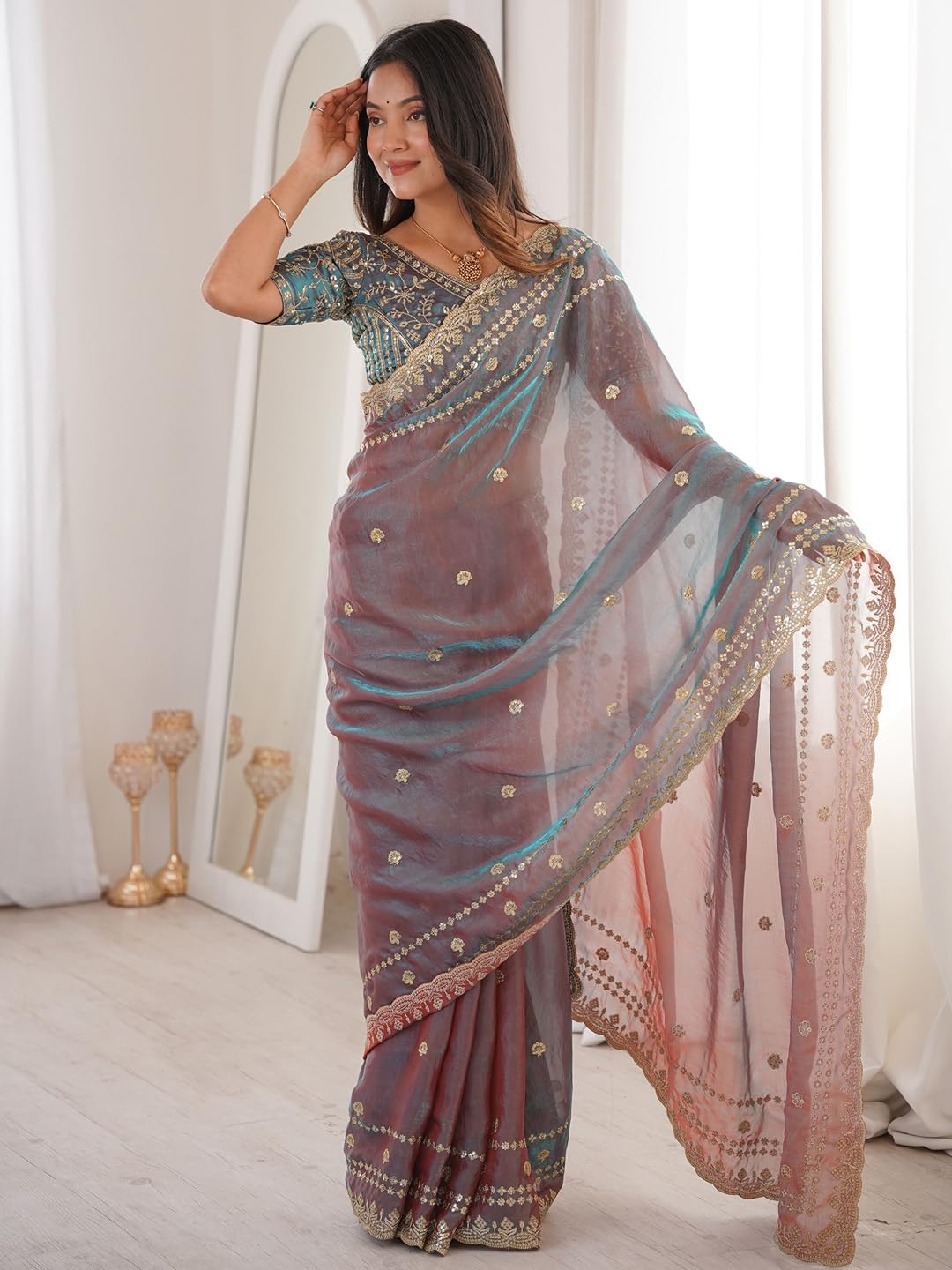 Mauve Silk Striped Saree