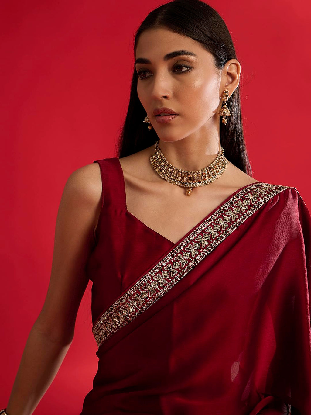 Maroon Silk Geometric Saree