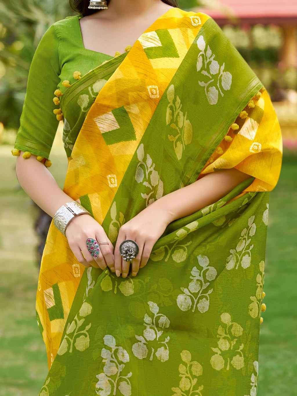 Yellow Cotton Paisley Saree