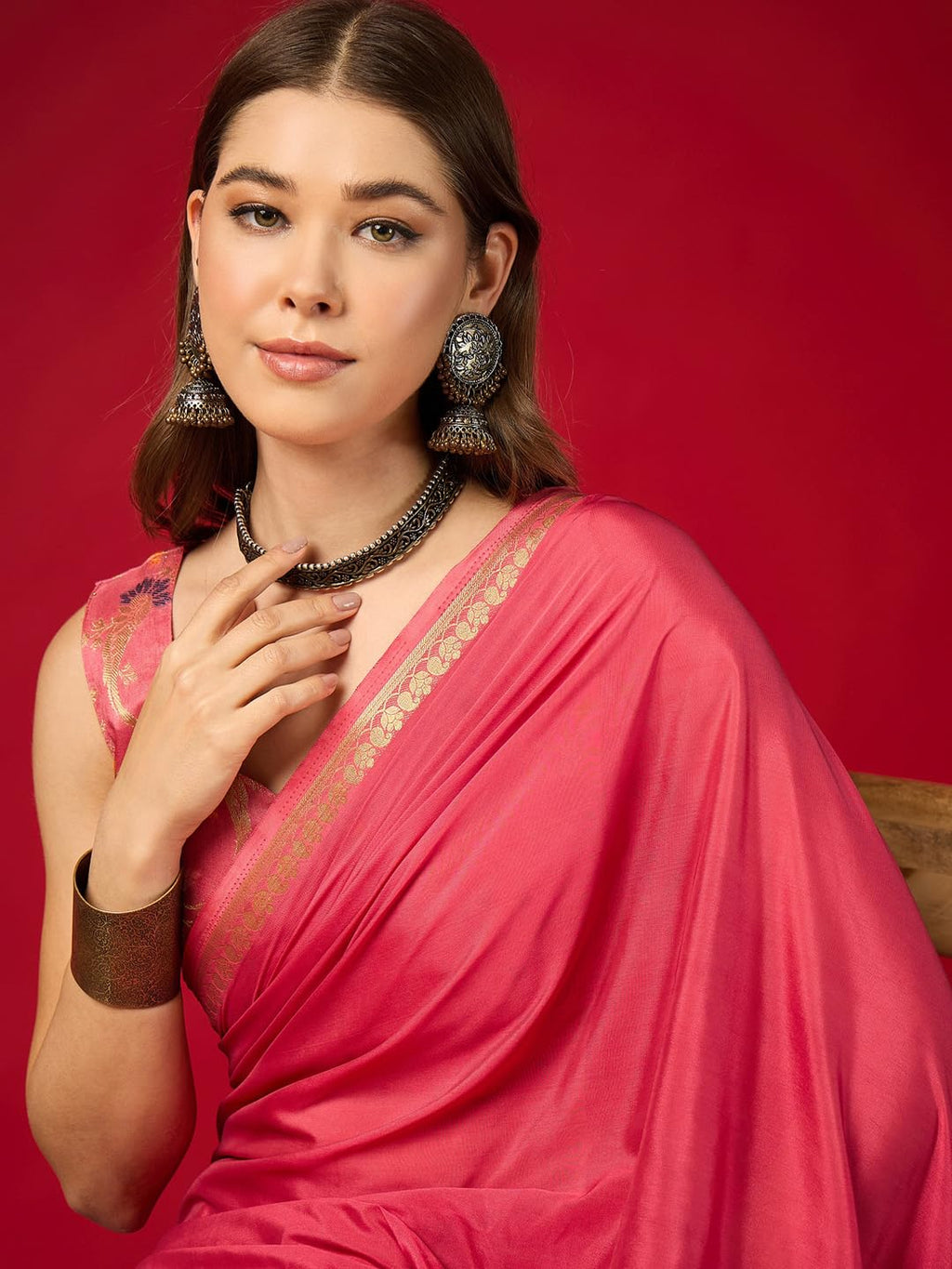Pink Cotton Paisley Saree