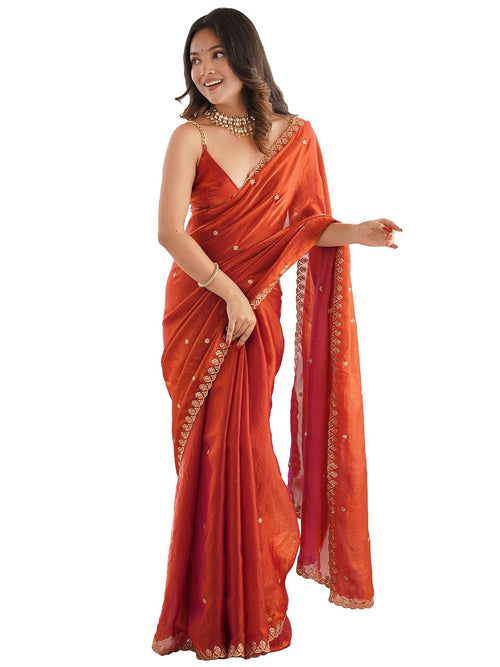 Copper Tissue Floral Saree