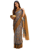 Grey Silk Blend Floral Saree
