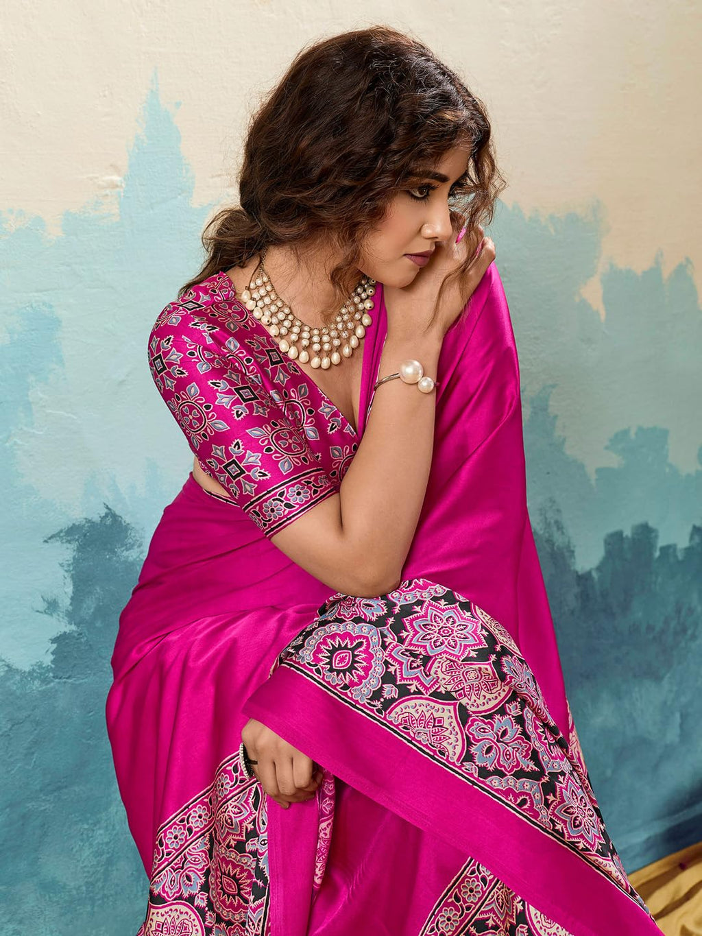 Magenta Silk Striped Saree