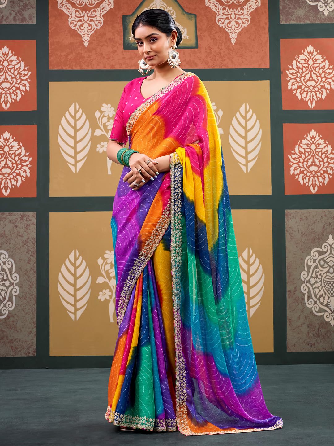 Multicolour Silk Checkered Saree