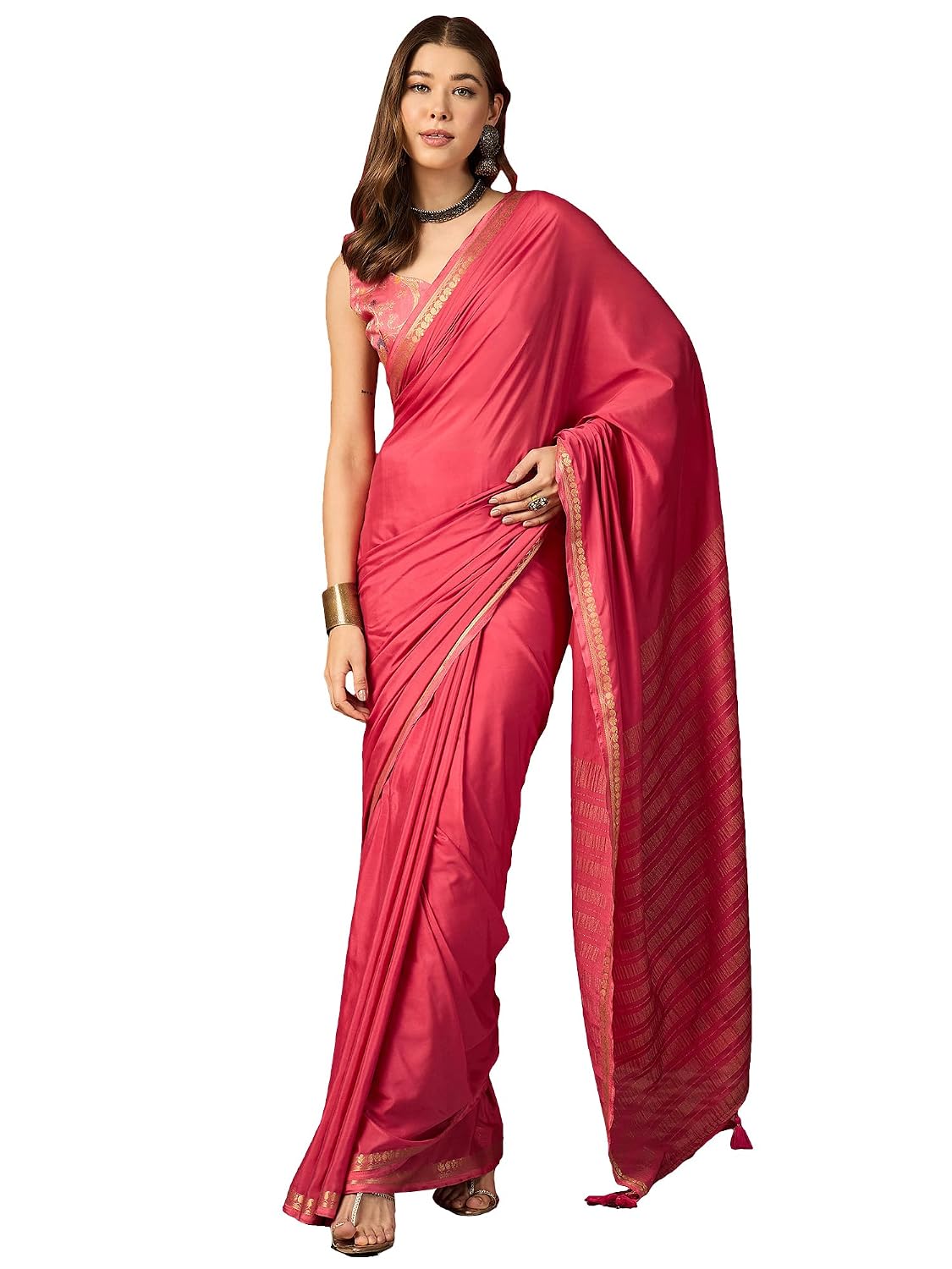 Pink Cotton Paisley Saree