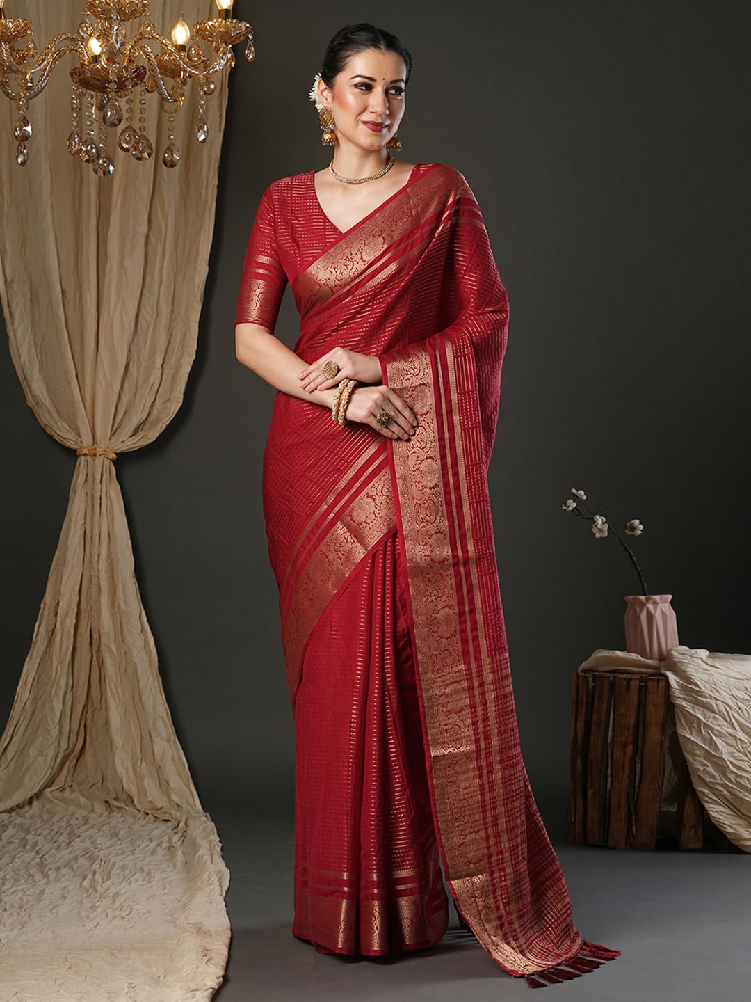Maroon Rayon Paisley Saree