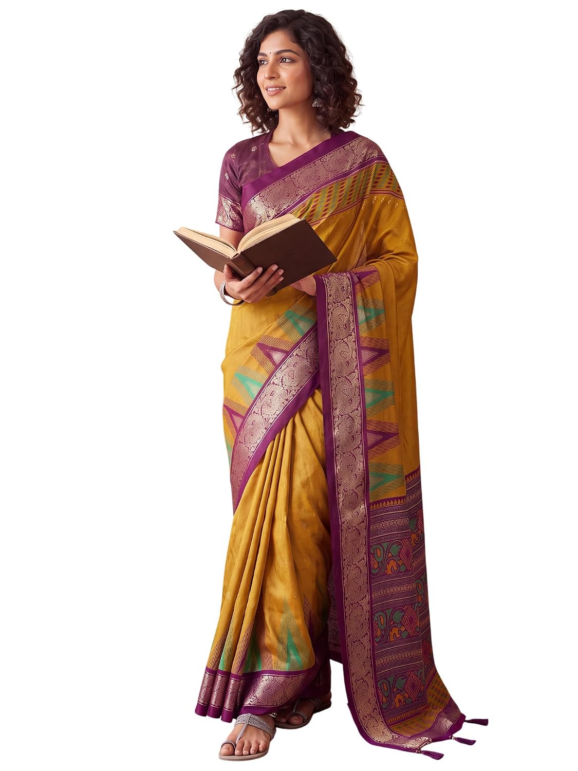 Green Tussar Silk Striped Saree - Mustard