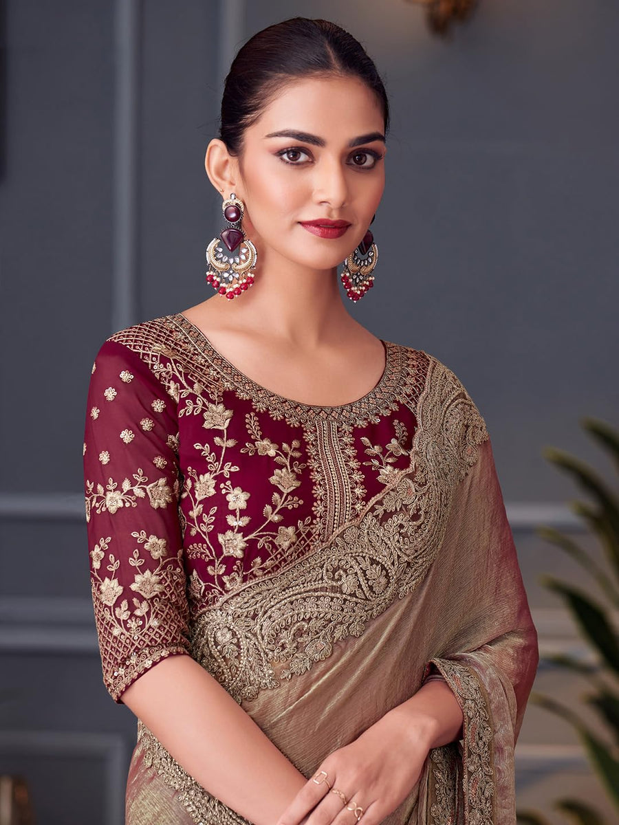 Burgundy Silk Polka Dots Saree