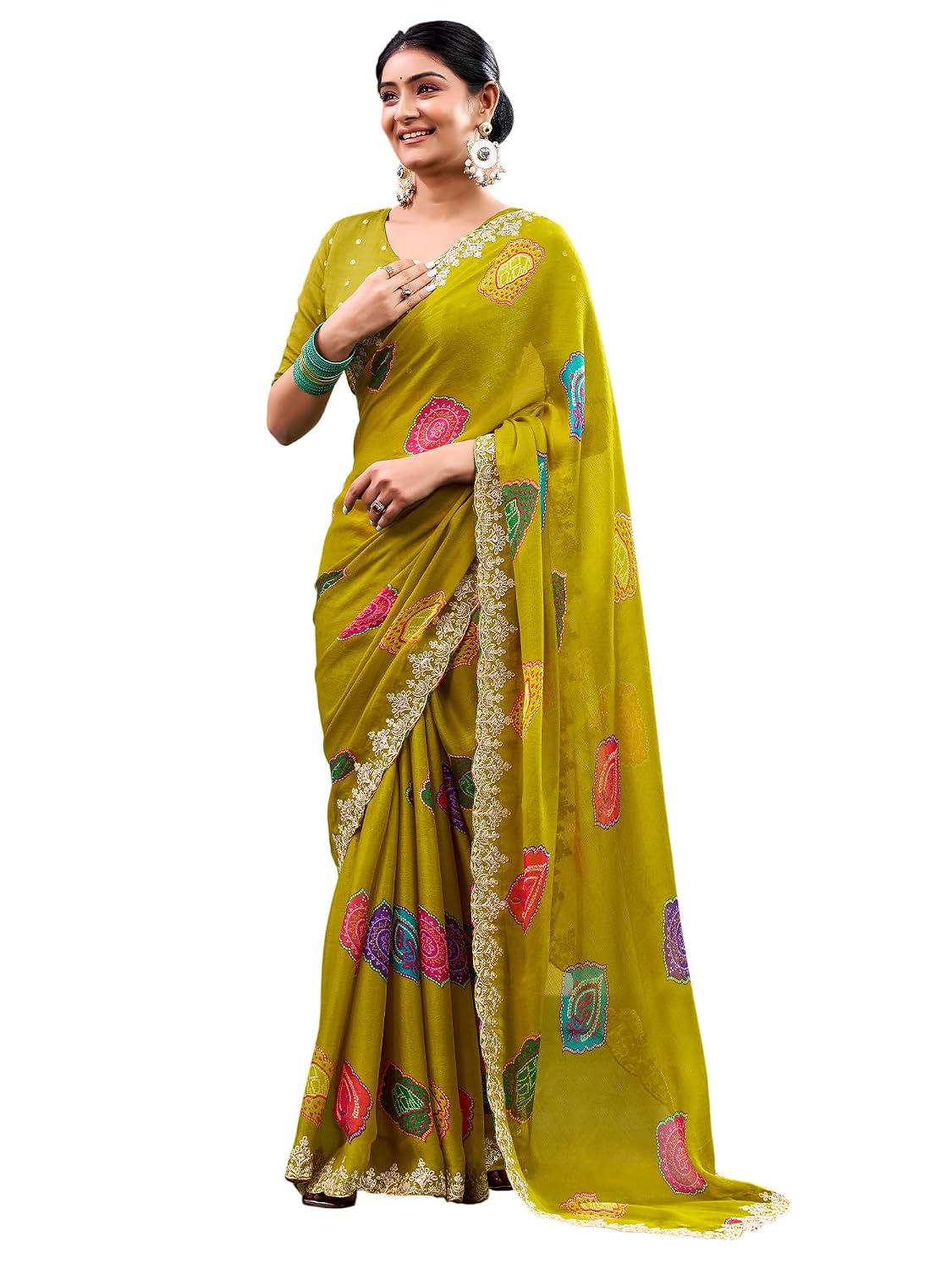 Multicolour Silk Checkered Saree - Olive