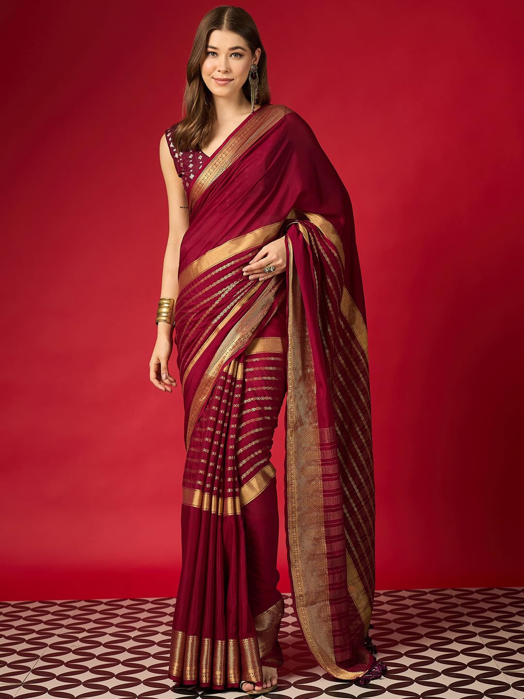 Maroon Cotton Paisley Saree