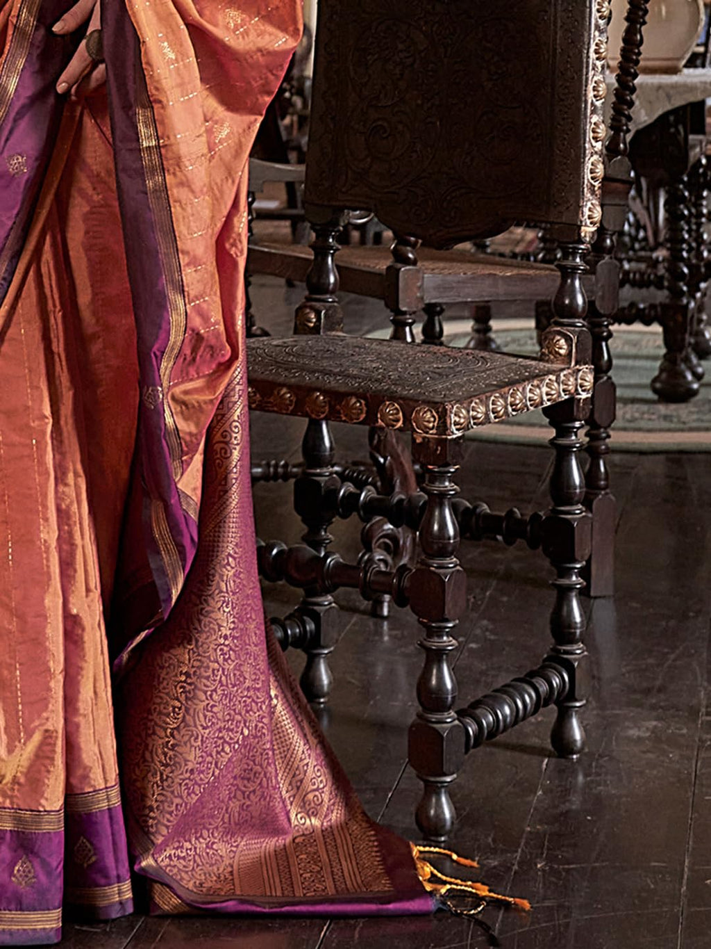 Orange Silk Paisley Saree