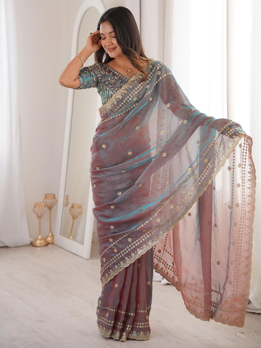 Mauve Silk Striped Saree