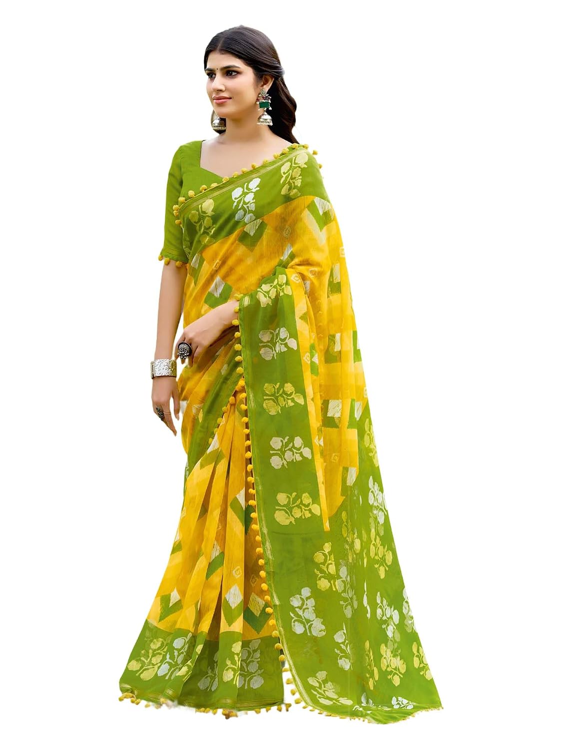 Yellow Cotton Paisley Saree