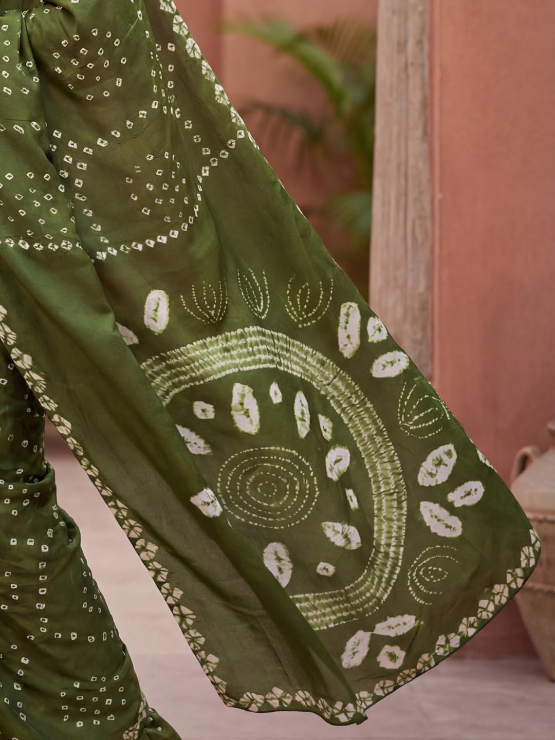 Green Crepe Polka Dots Saree
