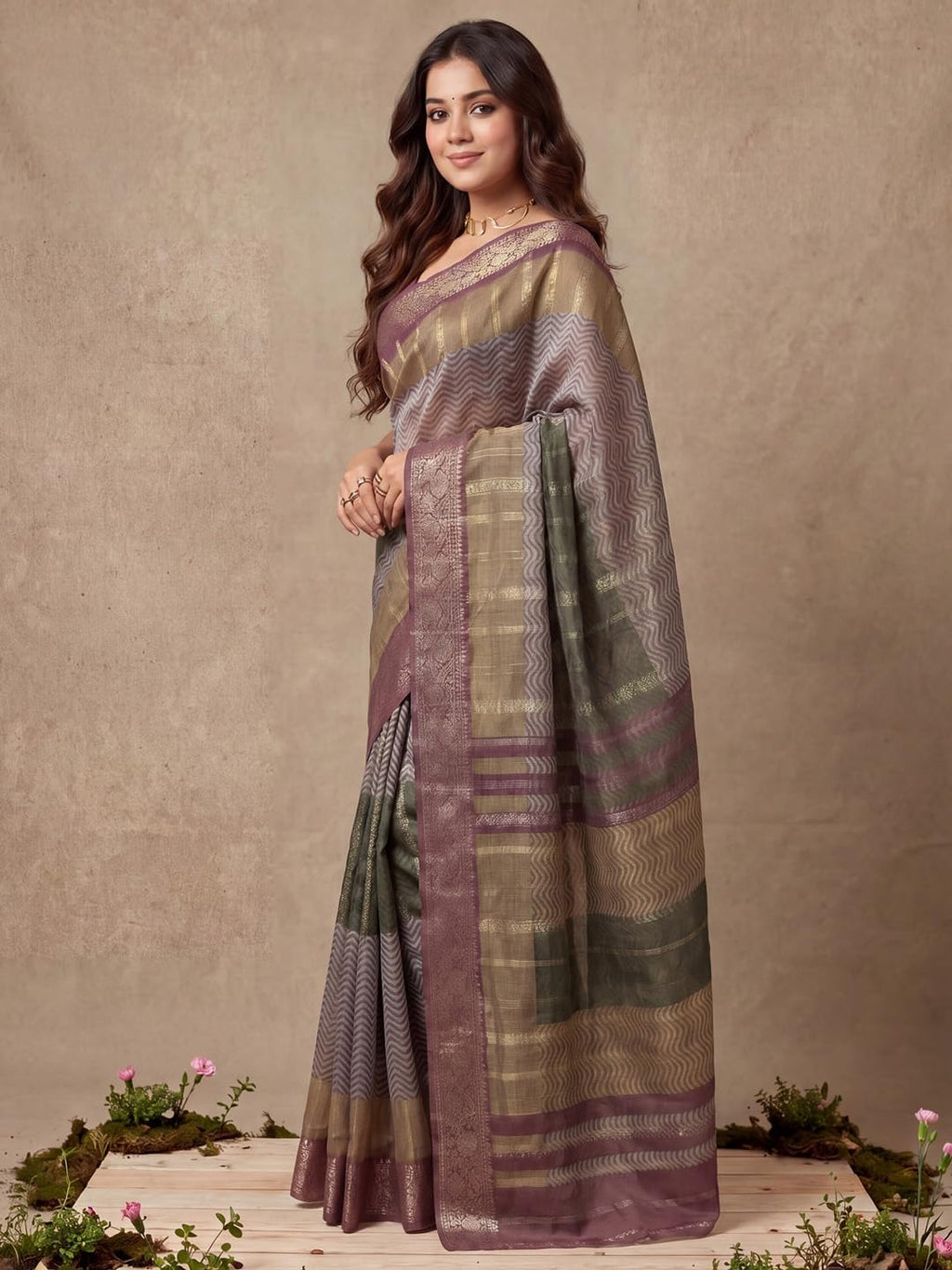 Multicolour Silk Checkered Saree