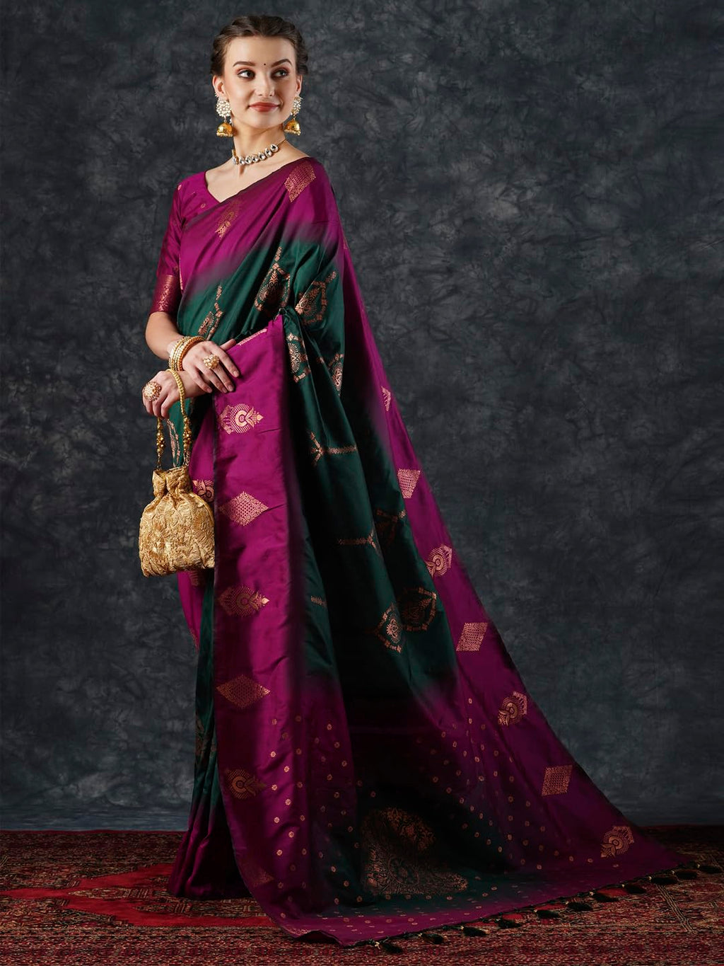 Green Silk Checkered Saree