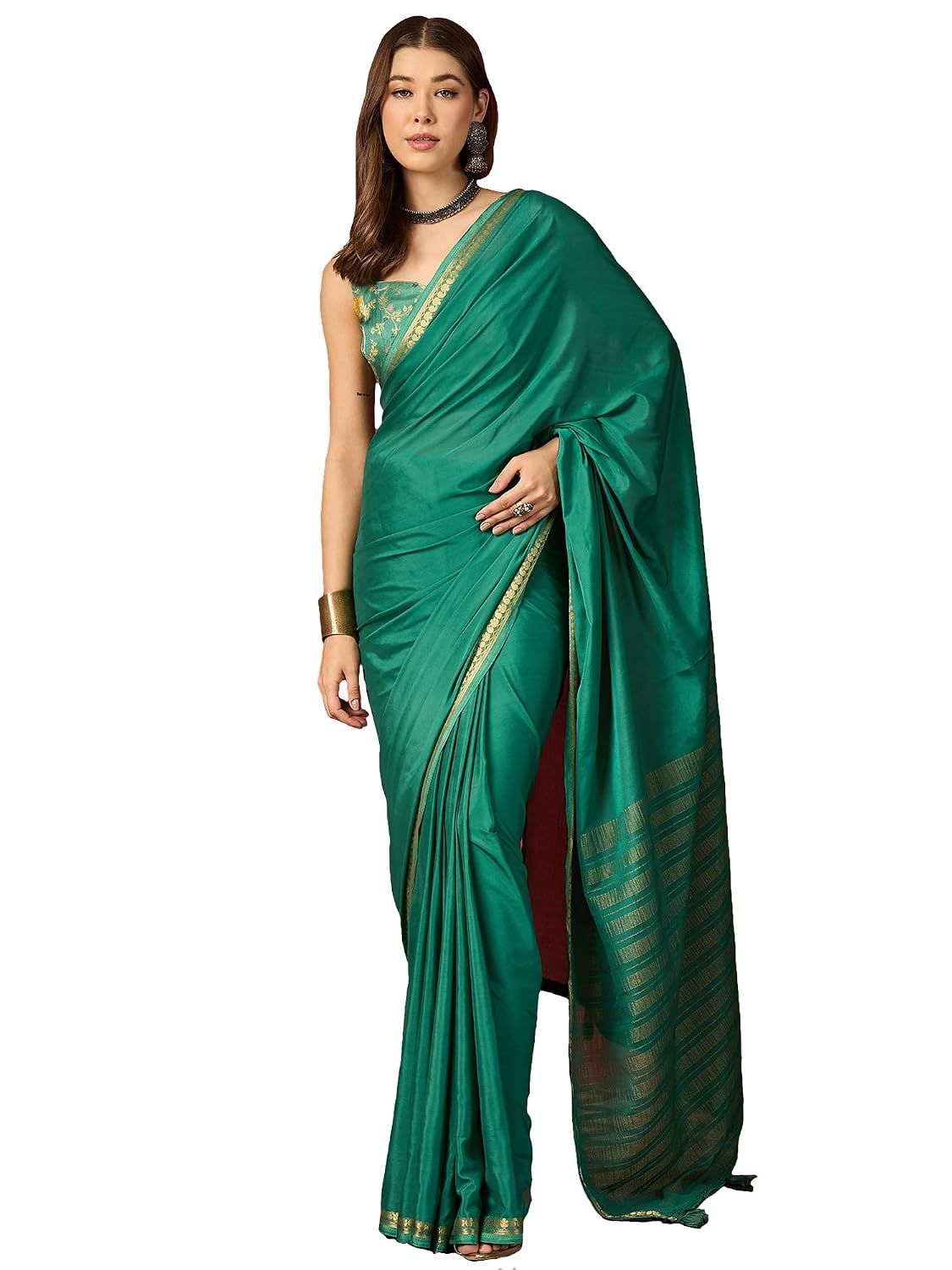 Pink Cotton Paisley Saree - Teal Green