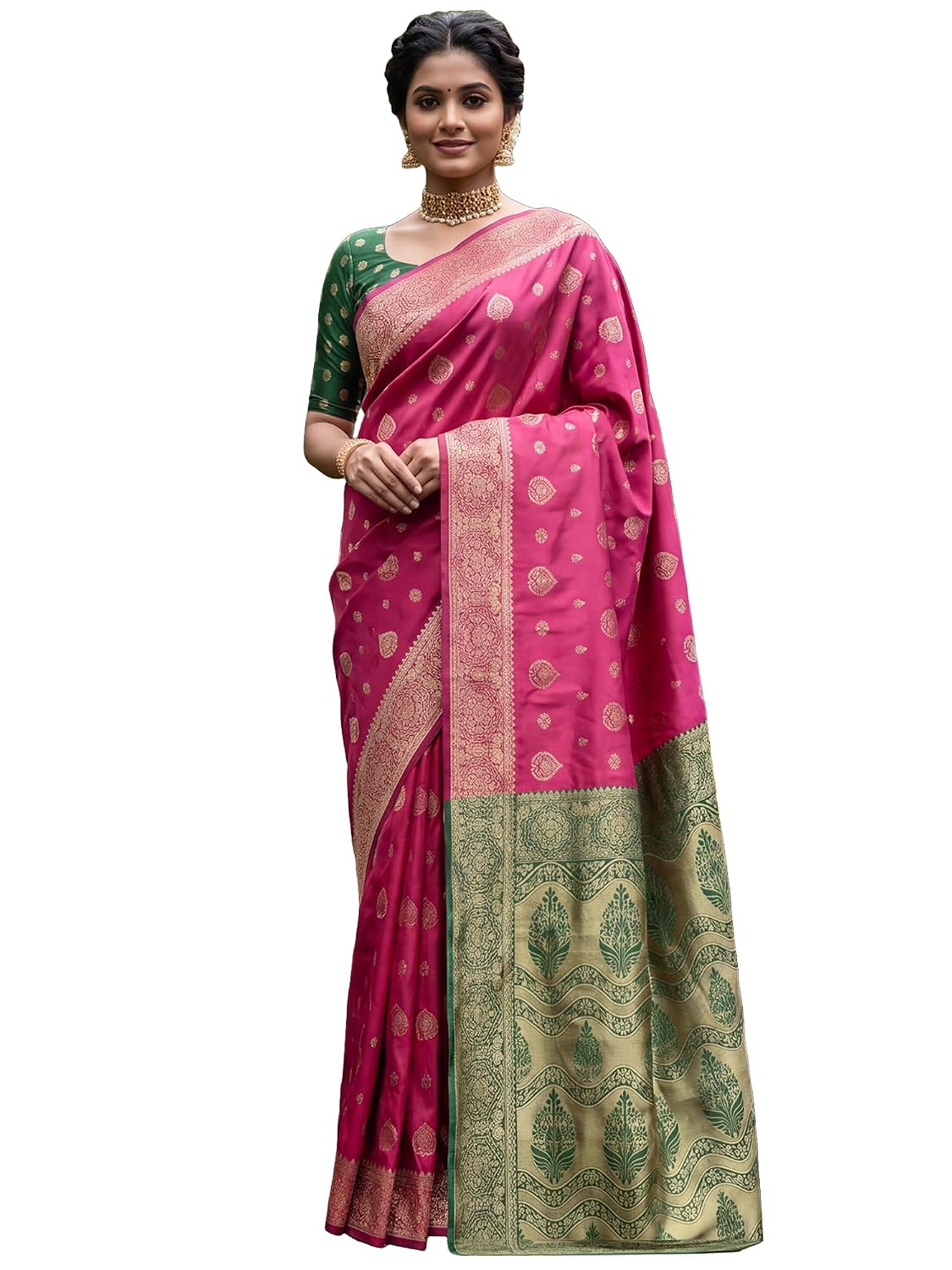 Maroon Banarasi Silk Ethnic Motif Saree - Pink