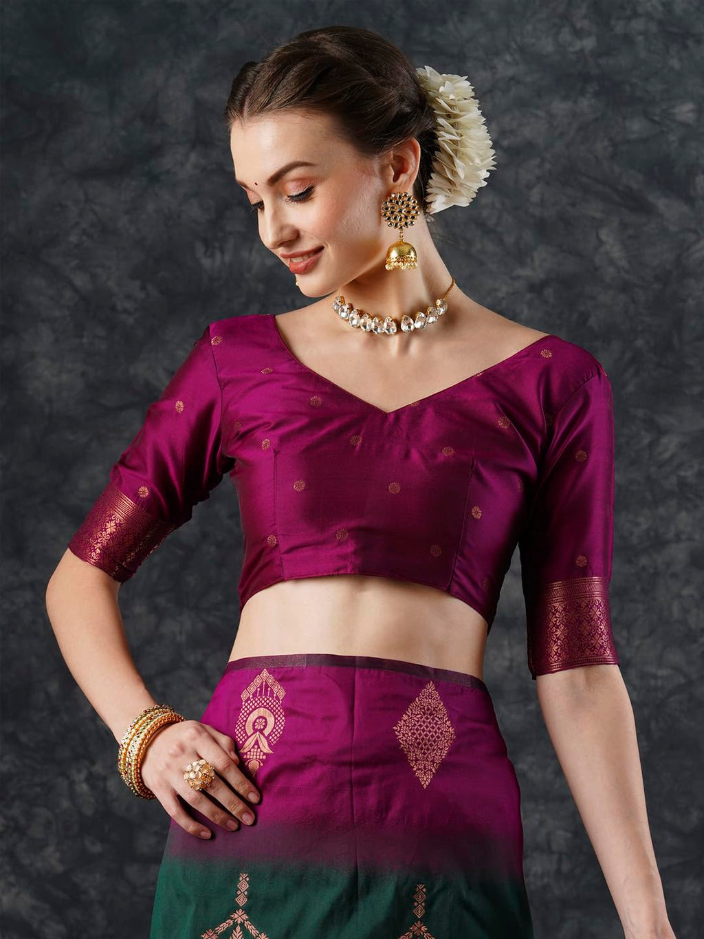 Green Silk Checkered Saree