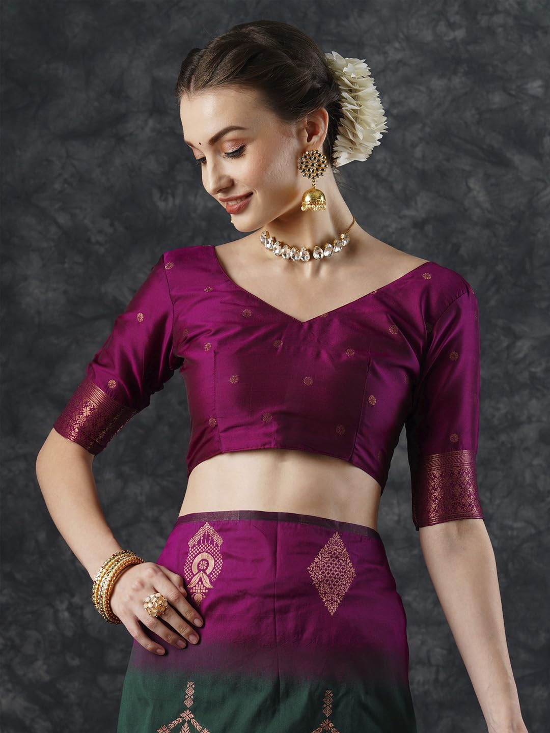 Green Silk Checkered Saree