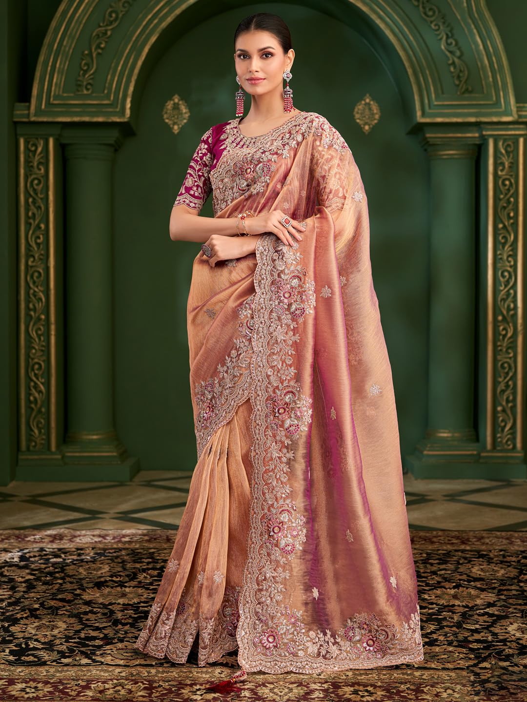 Rose Tissue Paisley Saree