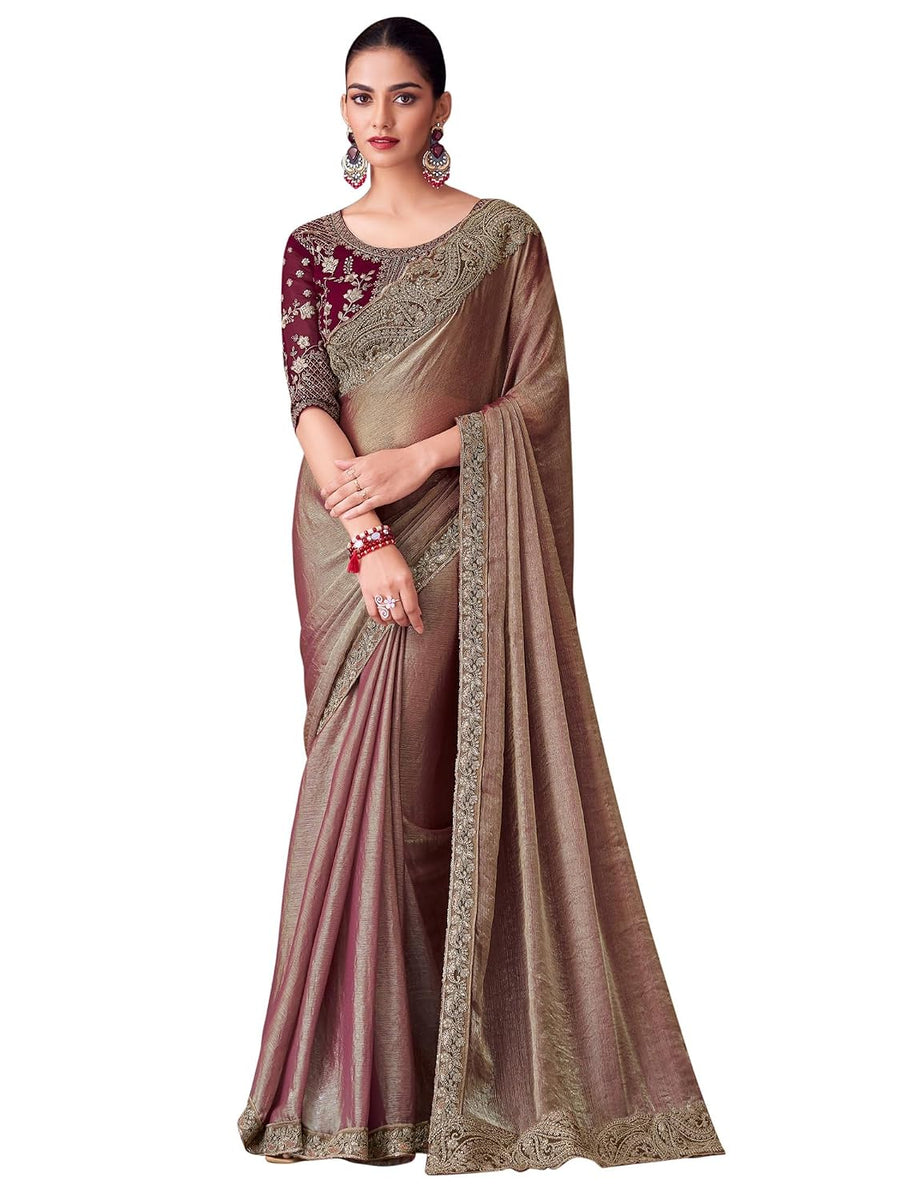 Burgundy Silk Polka Dots Saree
