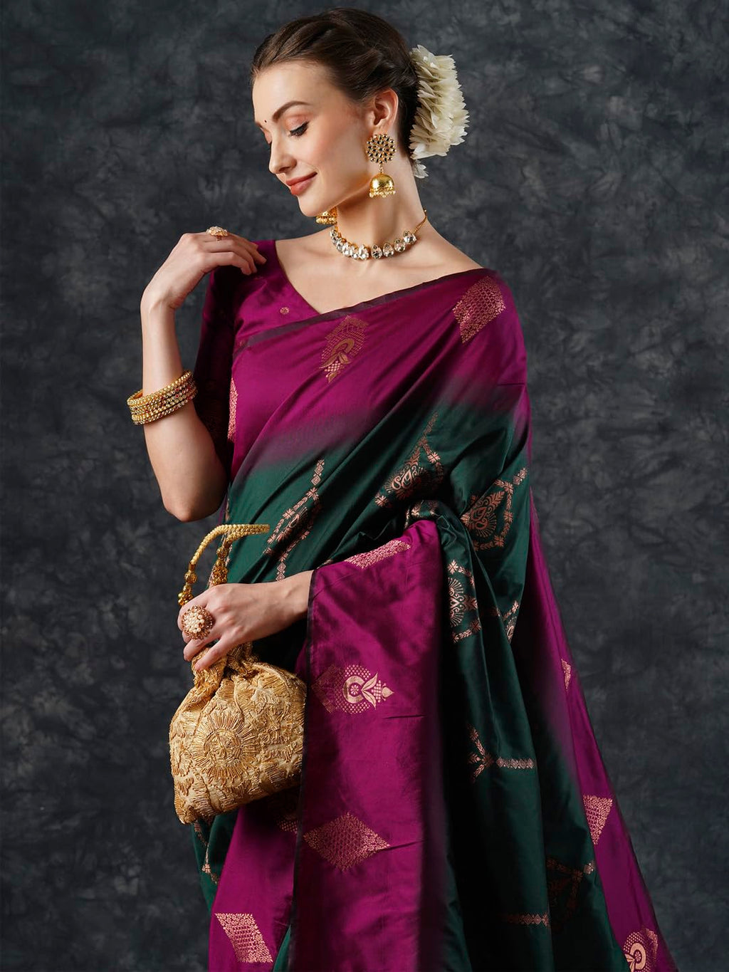 Green Silk Checkered Saree