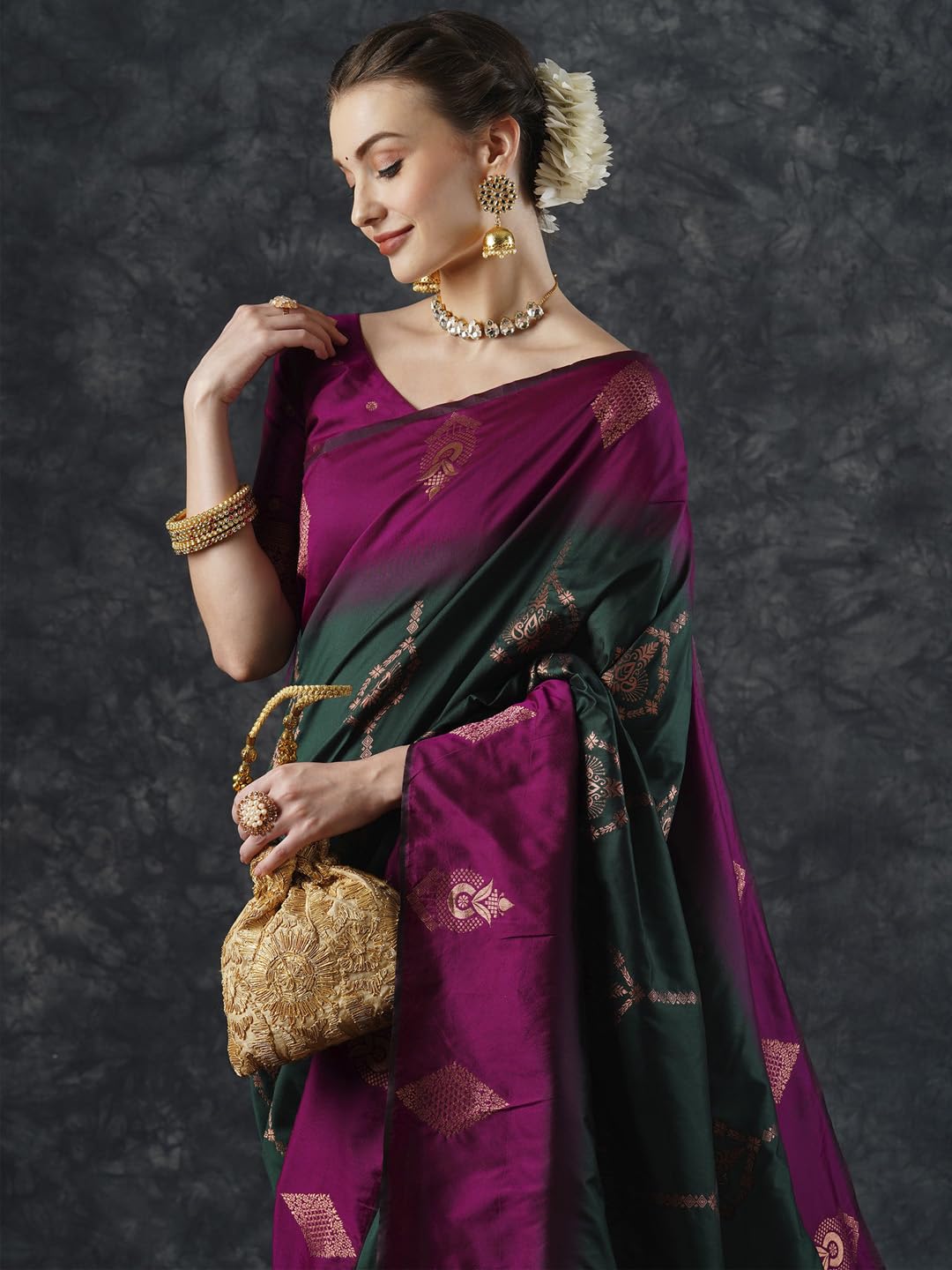 Green Silk Checkered Saree