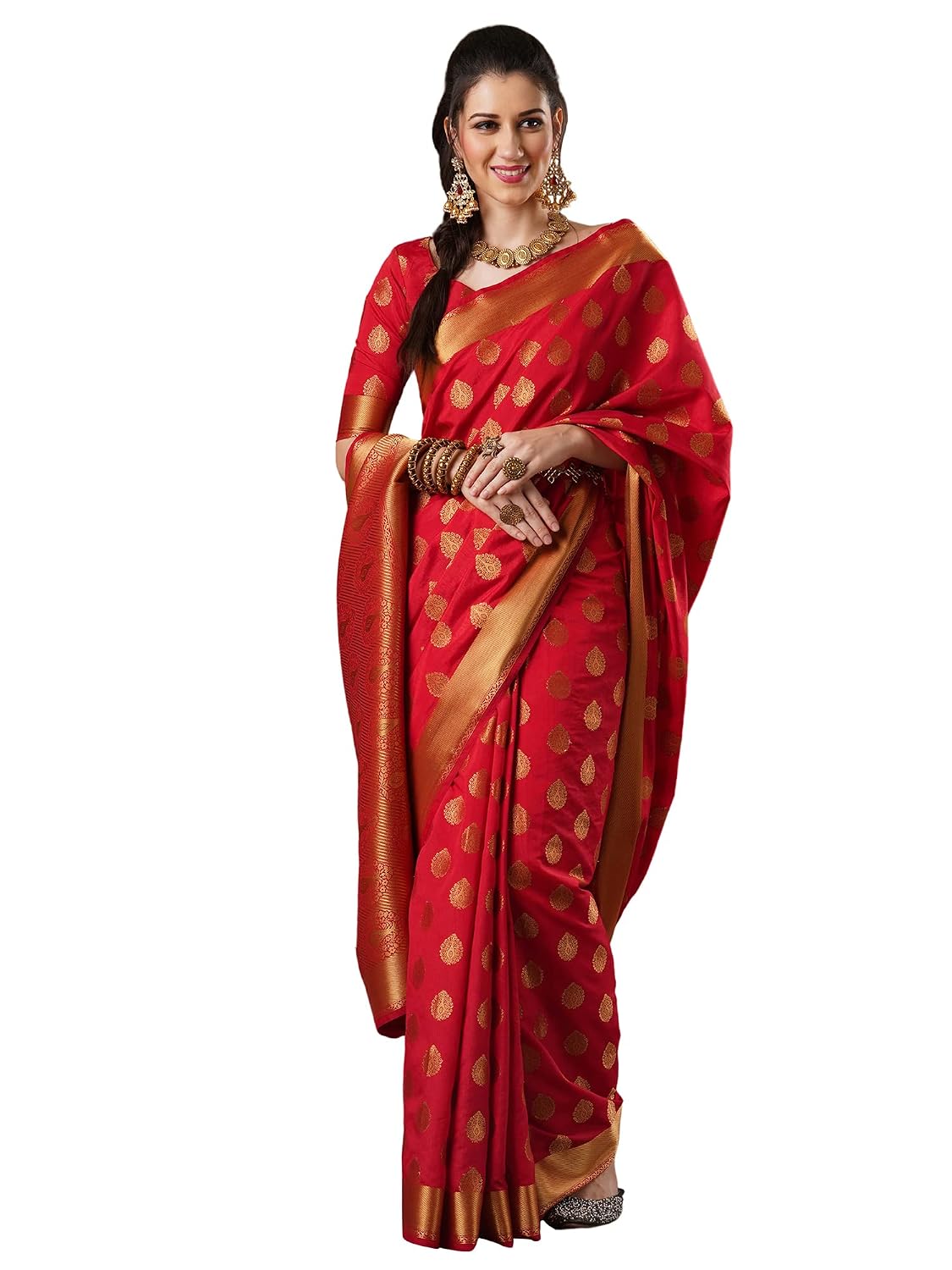 Red 2 Silk Blend Floral Saree