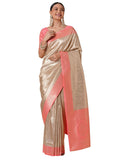 Olive Silk Stars Saree - Cream