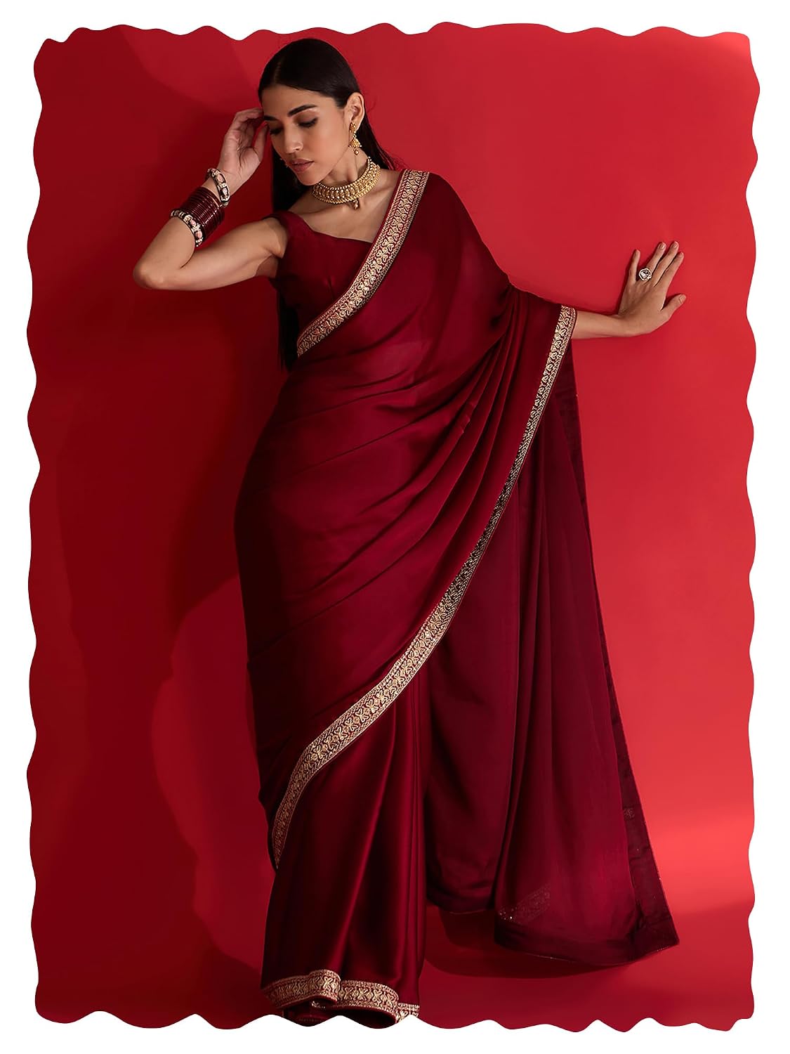 Maroon Silk Geometric Saree