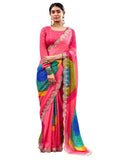 Multicolour Silk Checkered Saree - Pink