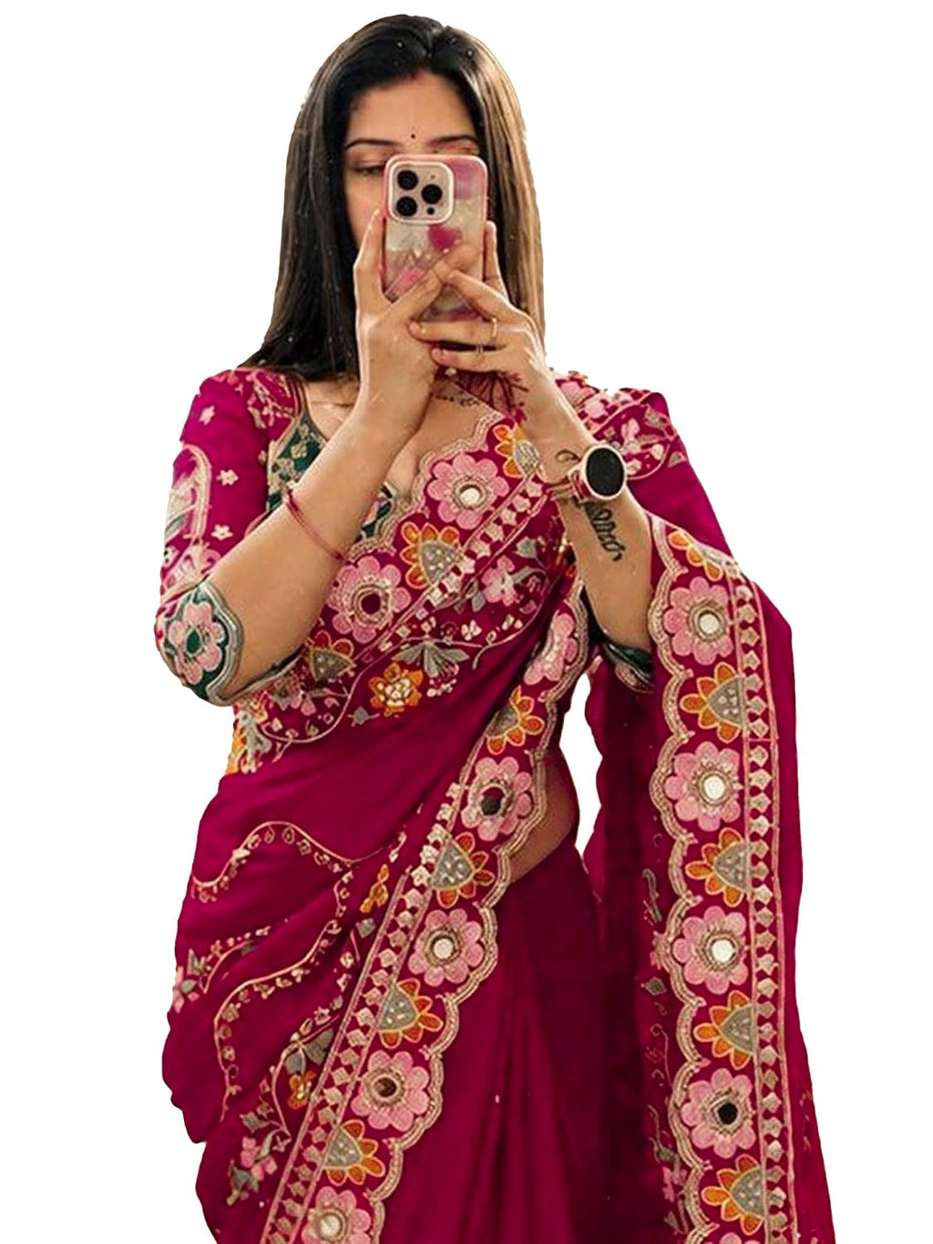 Pink Silk Floral Saree