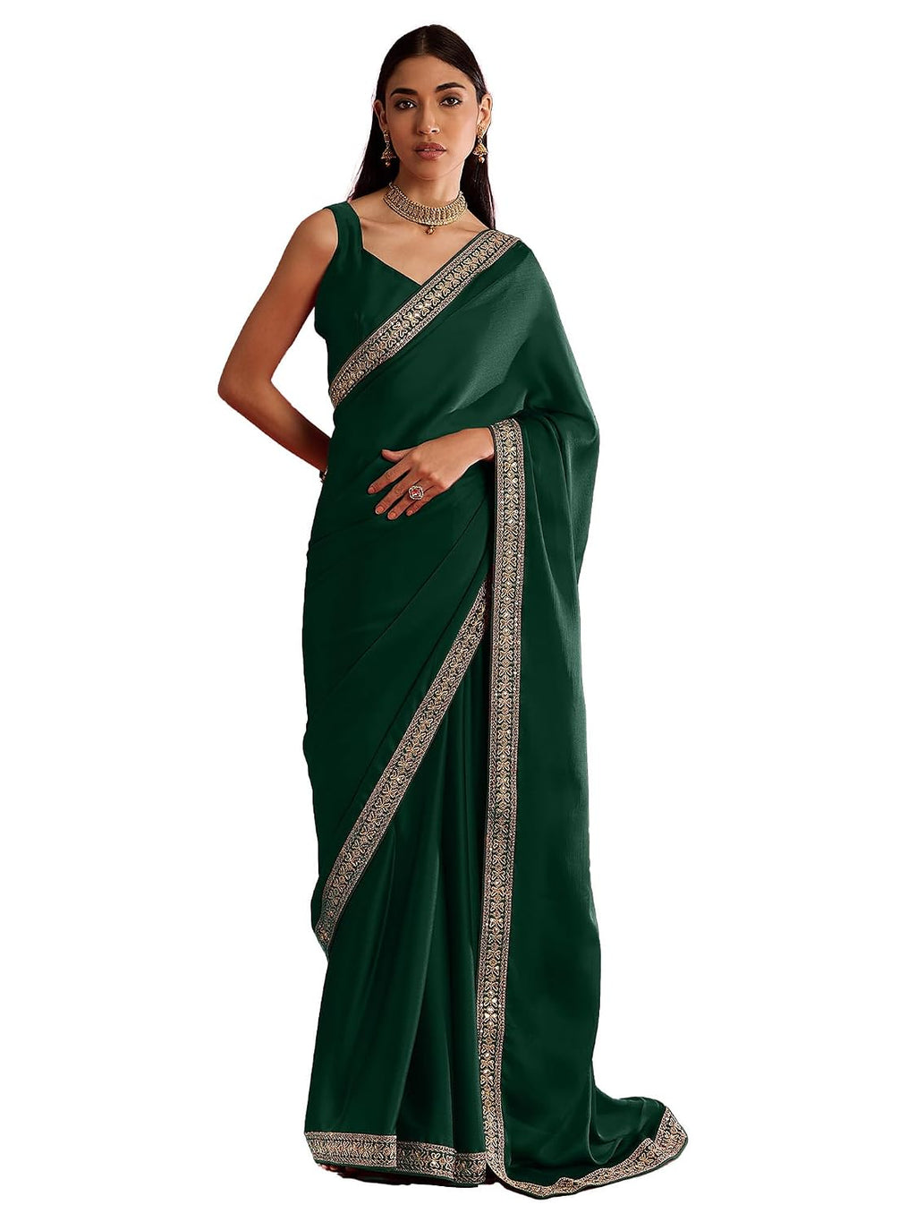 Maroon Silk Geometric Saree - Green