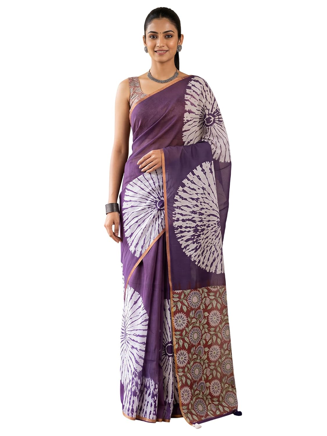 Pink Cotton Blend Shibori Saree - Purple