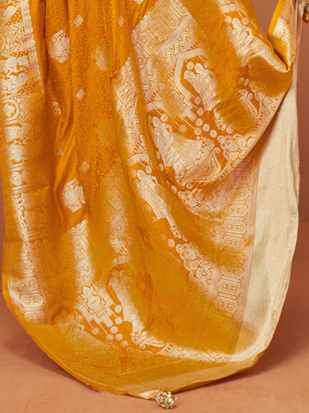 Mustard Satin Floral Saree
