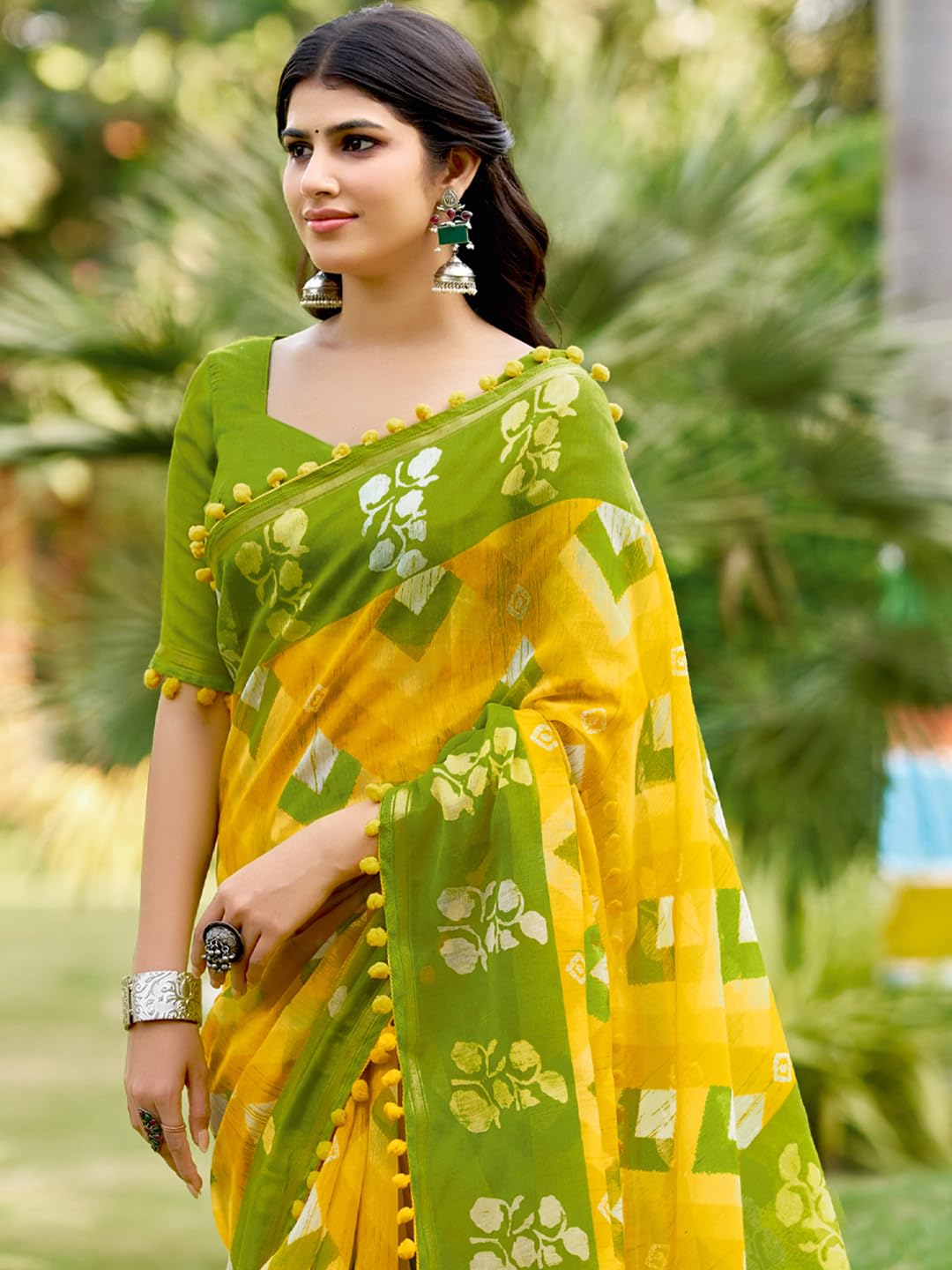 Yellow Cotton Paisley Saree