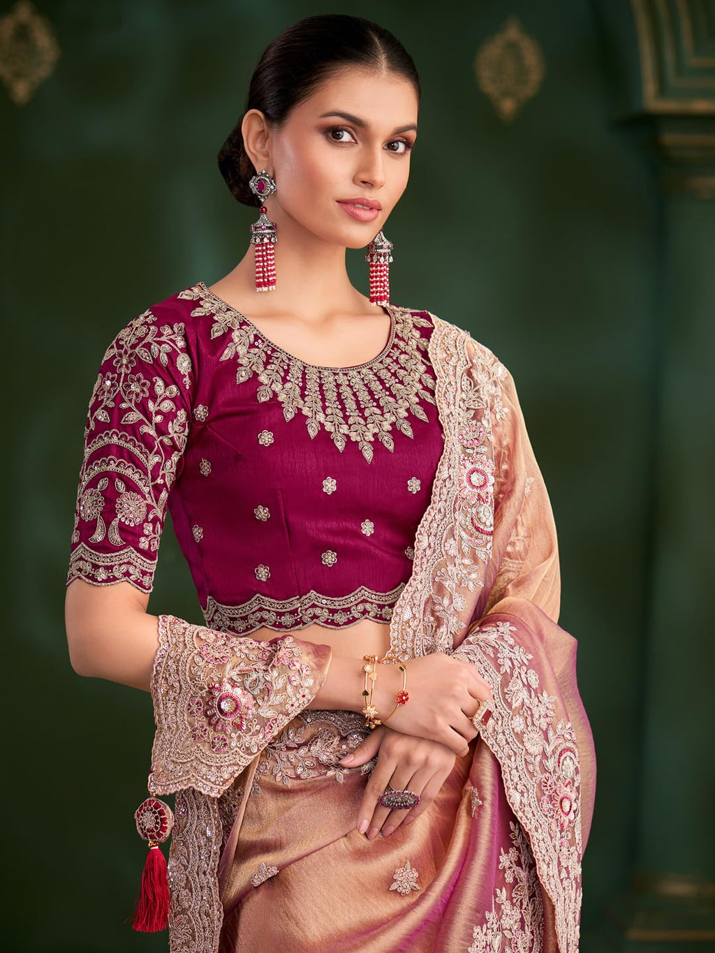 Rose Tissue Paisley Saree