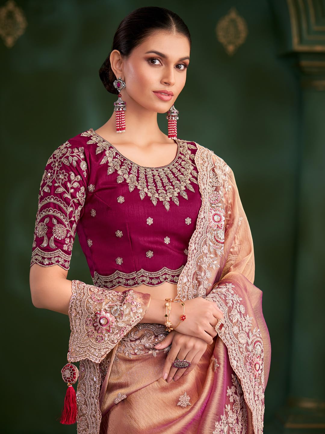 Rose Tissue Paisley Saree