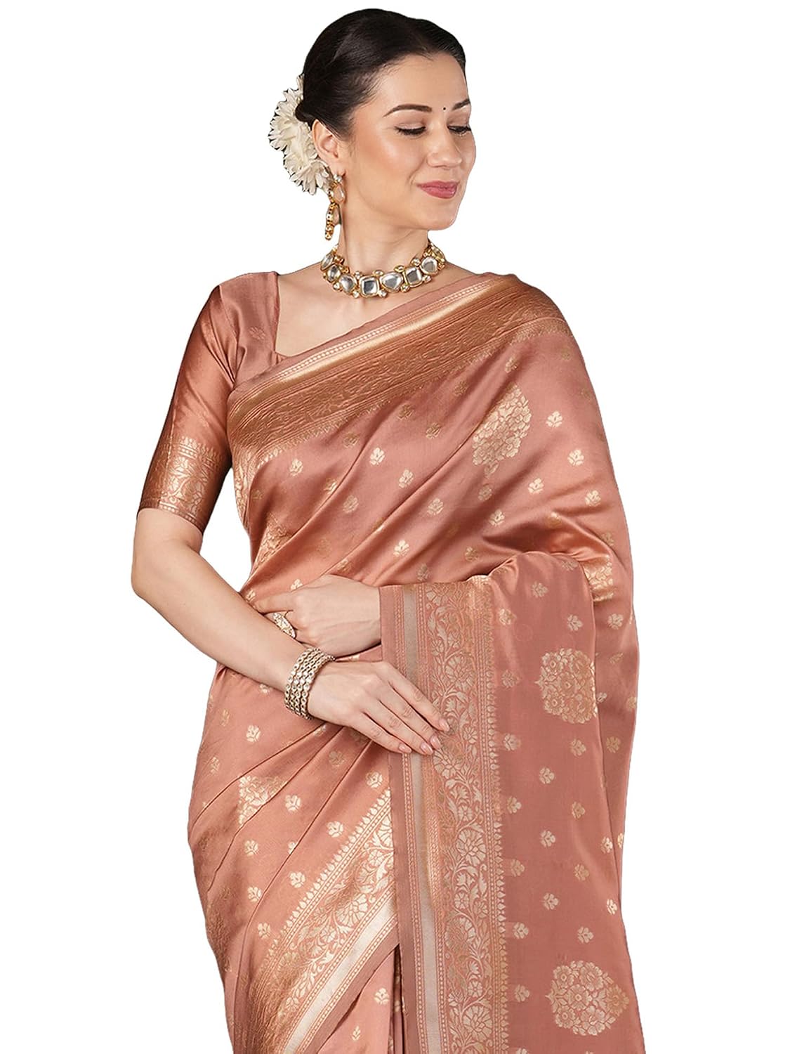 Maroon Banarasi Silk Ethnic Motif Saree - Rose